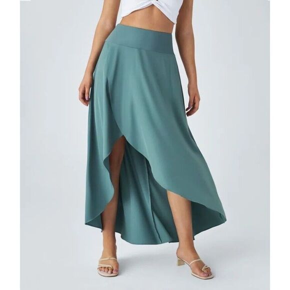 Halara Stone Blue Breezeful™ High Waisted High Low Ruffle 2-in-1 Flowy Quick Dry - Picture 3 of 9